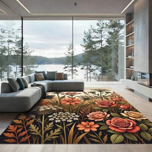 Autumnal Rose and Wildflower Meadow Rug
