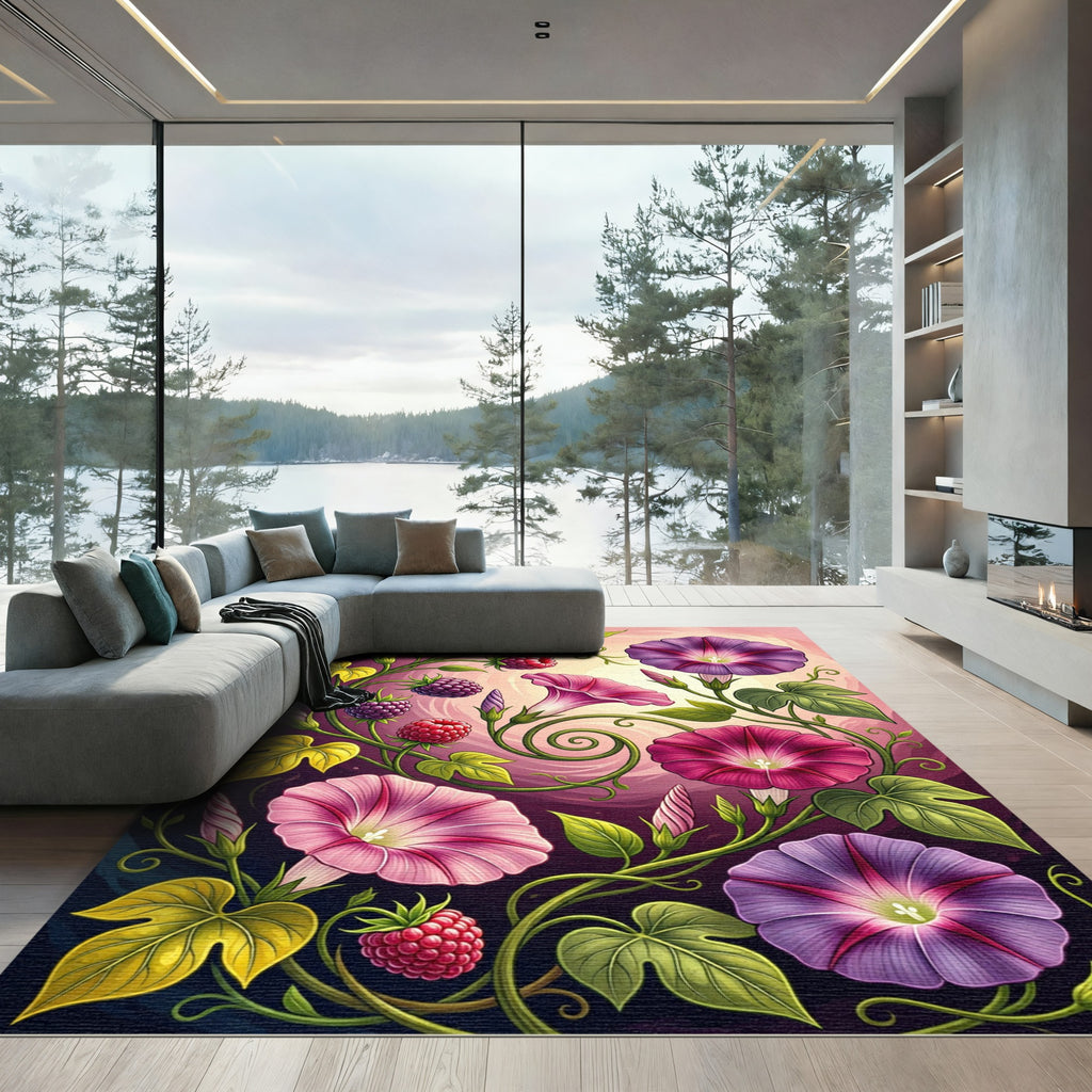 Vibrant Floral Morning Glory Berry Garden Rug