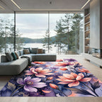 Watercolor Purple and Peach Floral Garden Rug