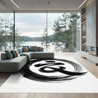 Bold Black Ink Brush Stroke Swirl Rug