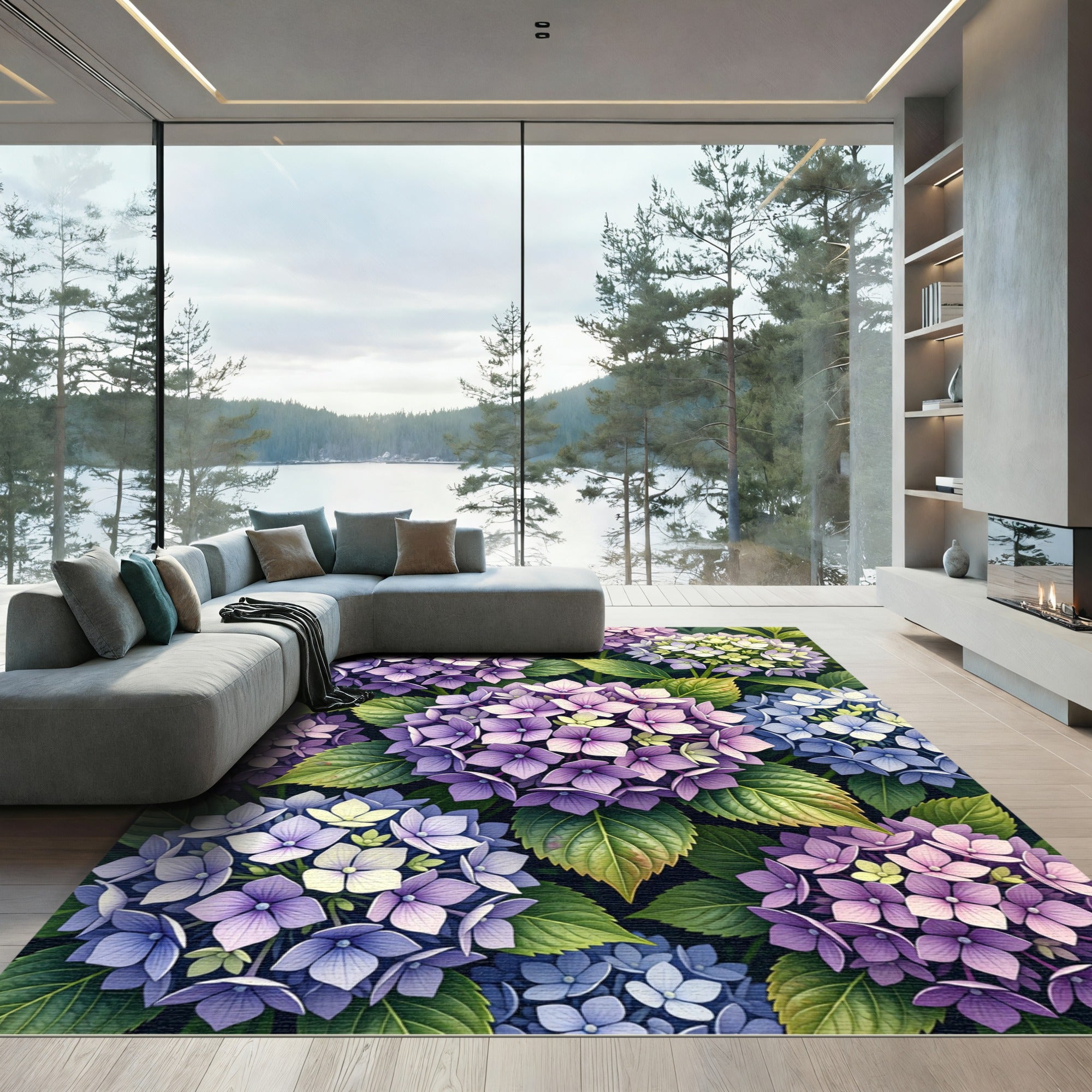 Lush Purple Hydrangea Botanical Garden Rug