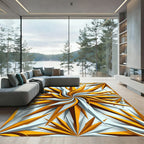 Golden Starry Swirl Geometric Accents Rug