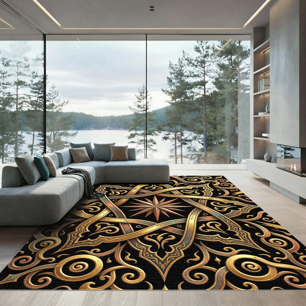 Gilded Celestial Star Ornate Filigree Rug