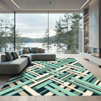 Geometric Sage and Cream Interwoven Grid Rug