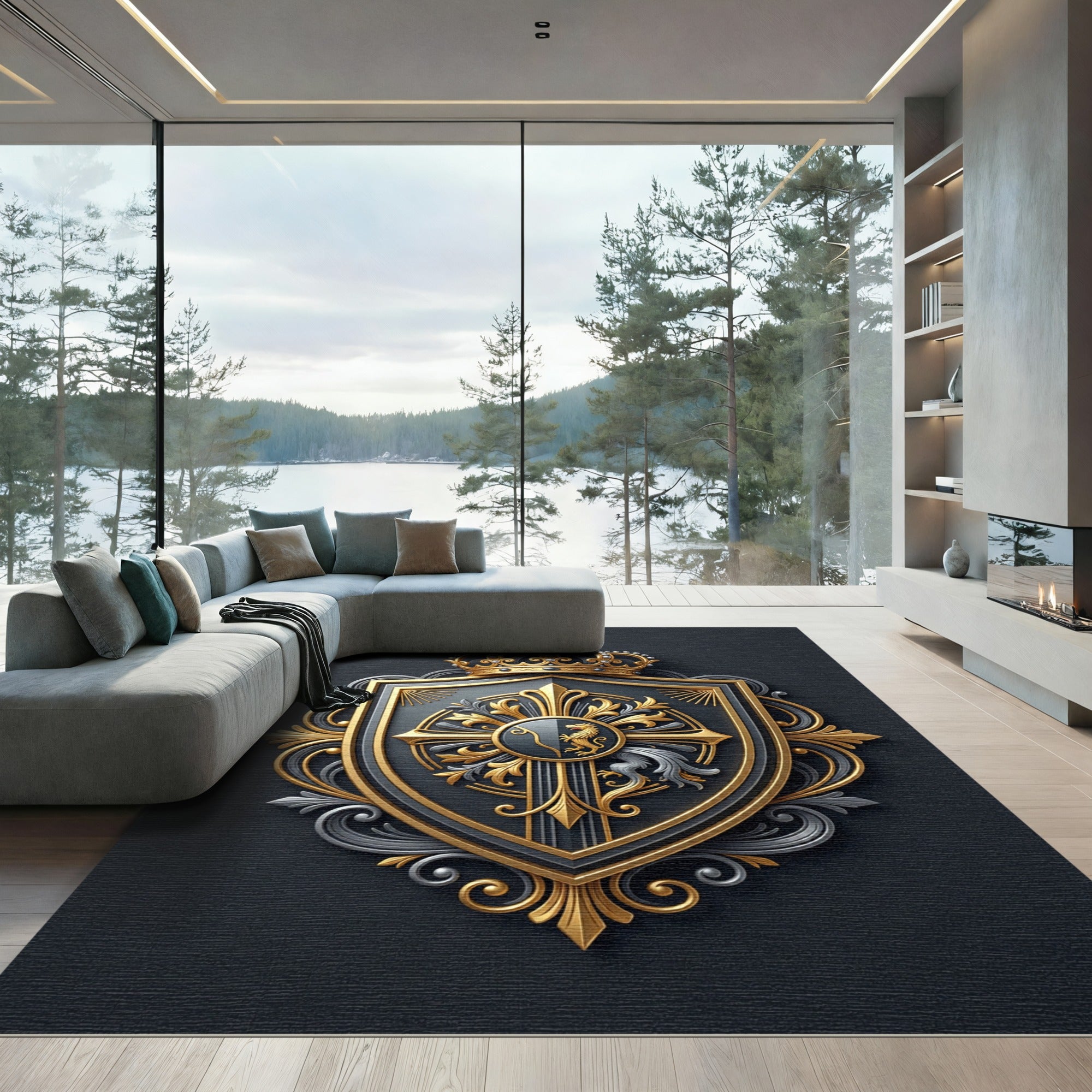 Royal Crest Gold and Black Emblem Rug