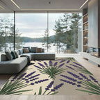Earthy Beige Purple Lavender Botanical Rug