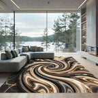 Golden Brown Swirl Abstract Marble Rug