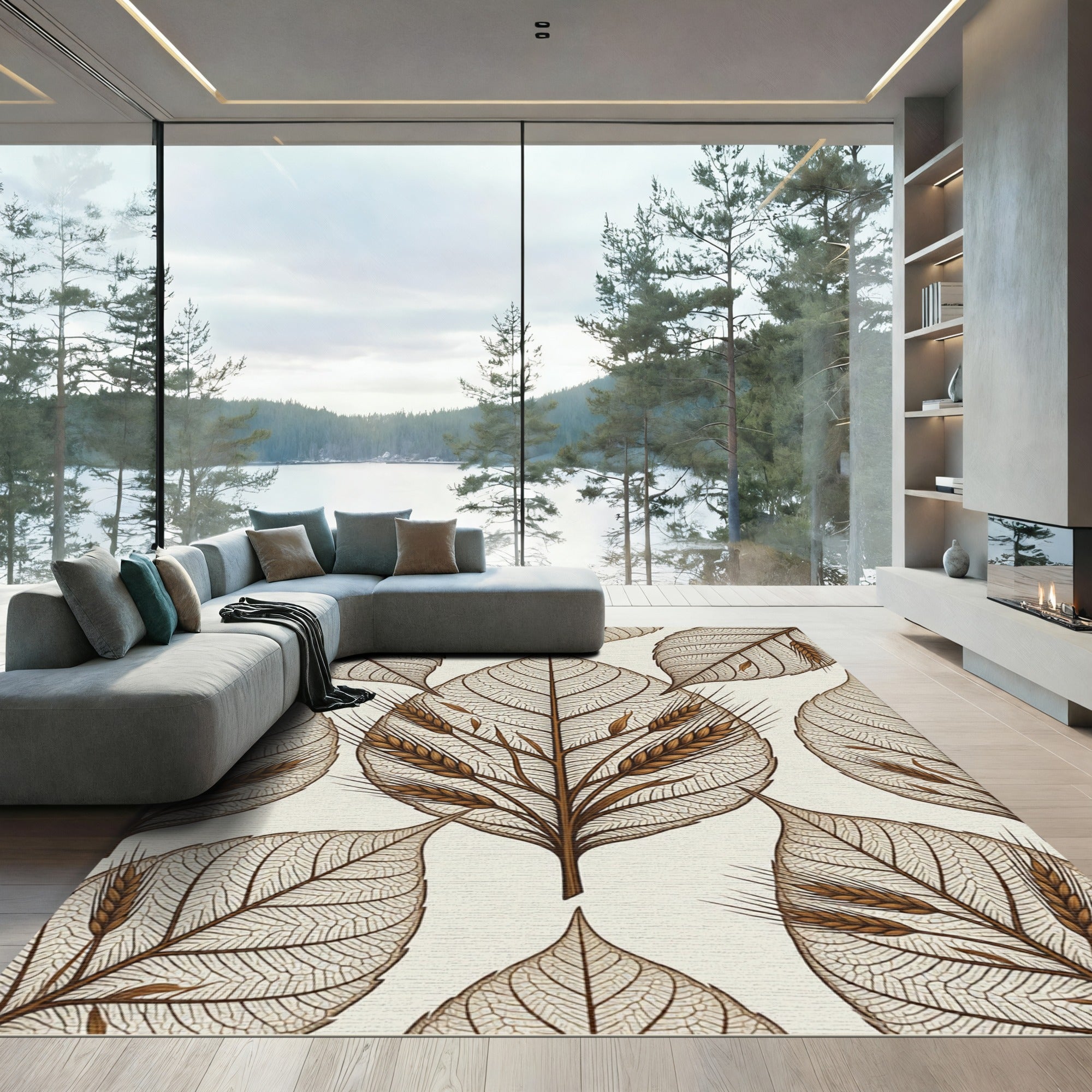 Ethereal Skeleton Leaf Wheat Botanical Neutral Rug