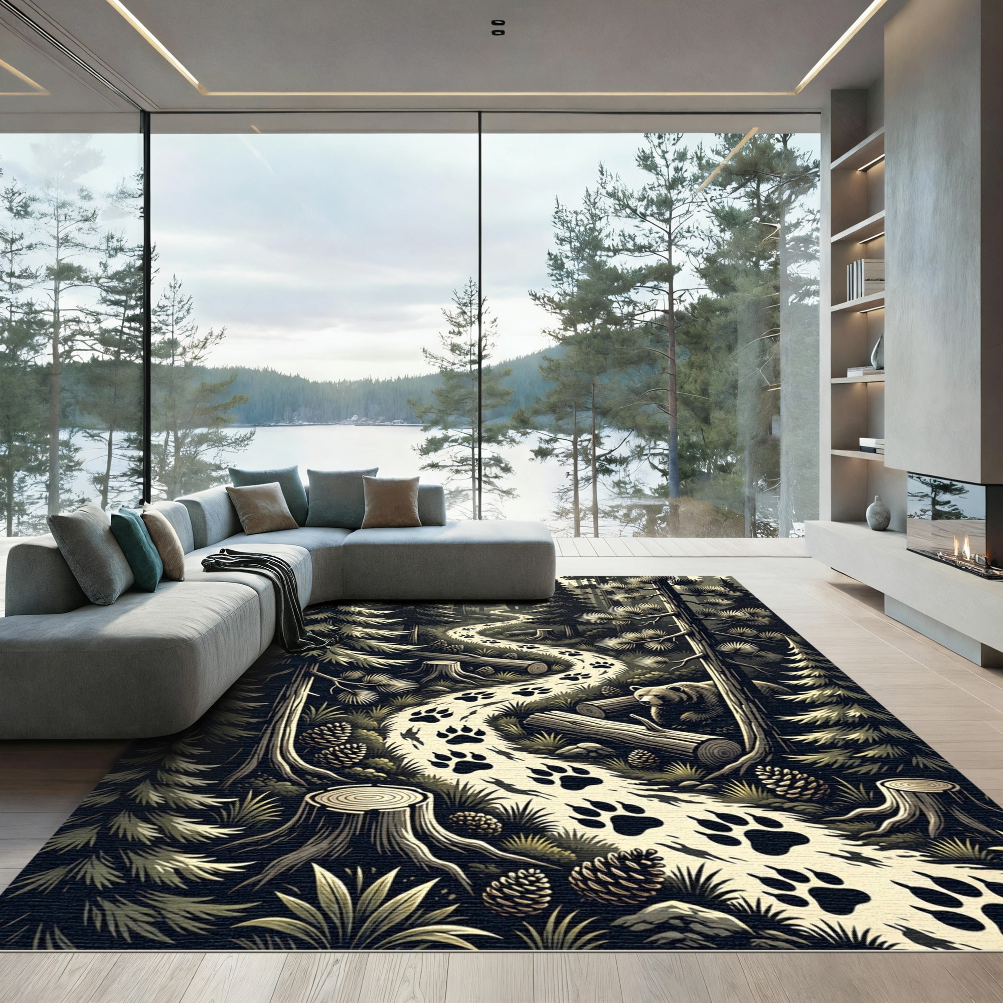 Earthy Forest Bear Trail Woodland Rug