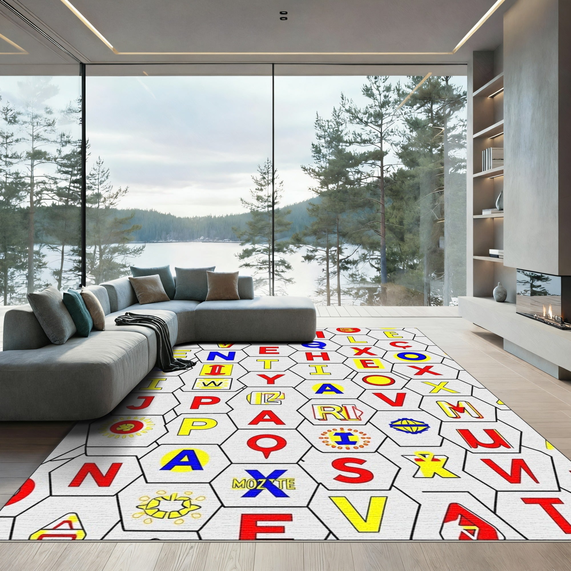 Modern Alphabet Hexagon Composition Rug