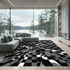 Black White Gray Shattered Checkered Rug