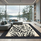 Vintage Black Botanical Floral Arrangement Rug