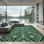 Dark Green Floral Arabesque Medallion Rug