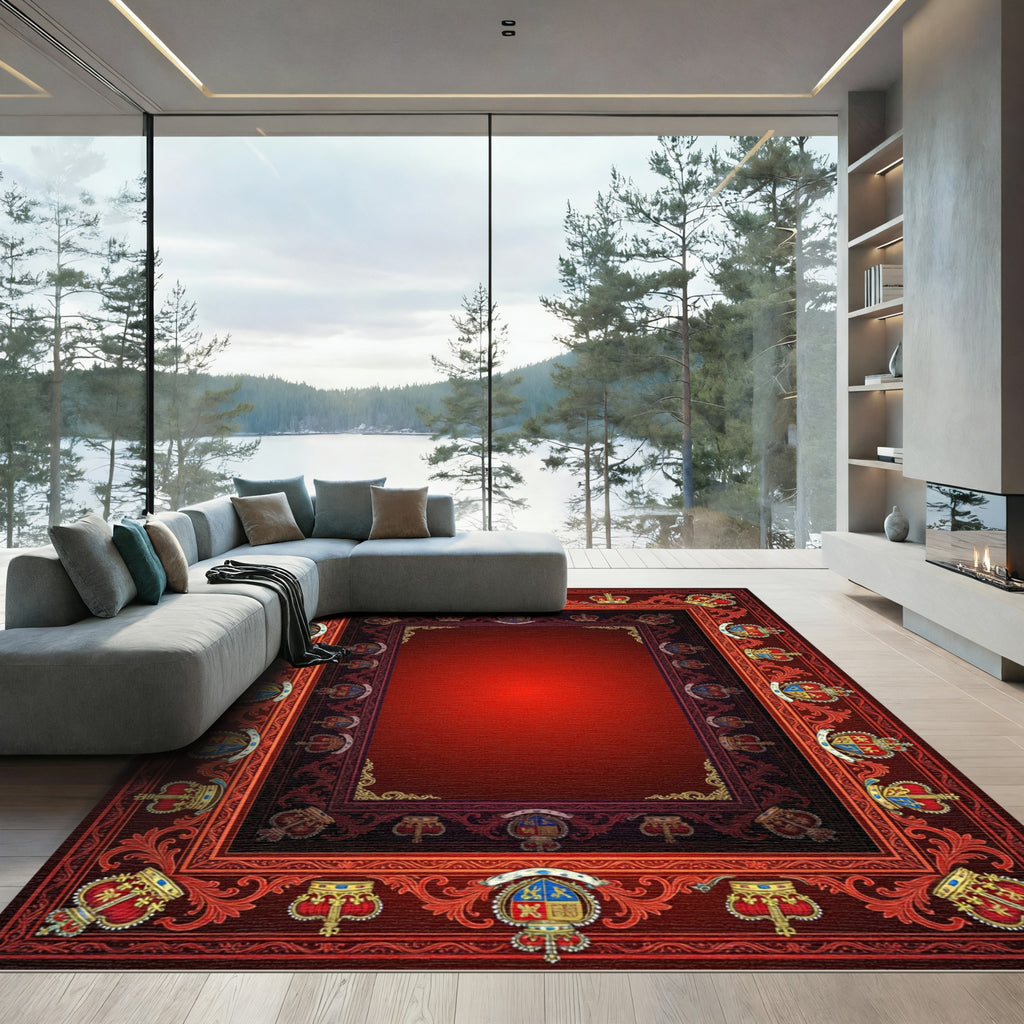 Royal Crimson Crest Decorative Border Rug