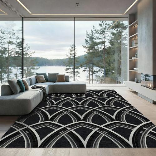 Art Deco Black White Interlocking Arches Rug