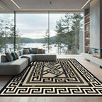 Black and Beige Geometric Greek Key Rug