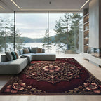 Ornate Crimson Floral Circular Medallion Rug