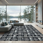 Metallic Silver Interwoven Geometric Grid Rug