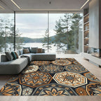 Earthy Geometric Floral Hexagon Mosaic Rug