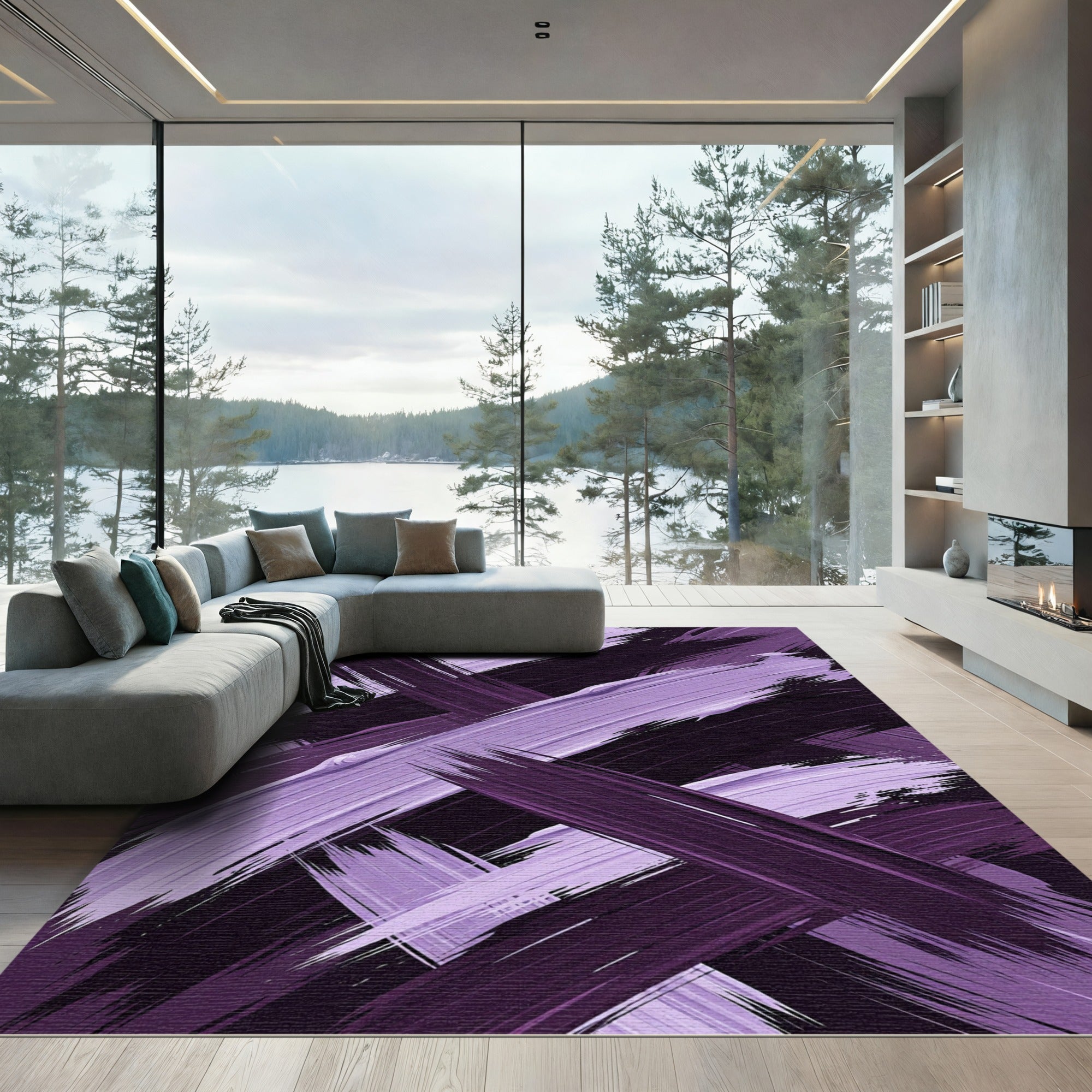 Purple Brushstrokes Abstract Rug