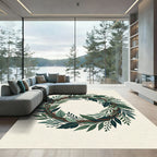 Lush Green Botanical Foliage Wreath Rug