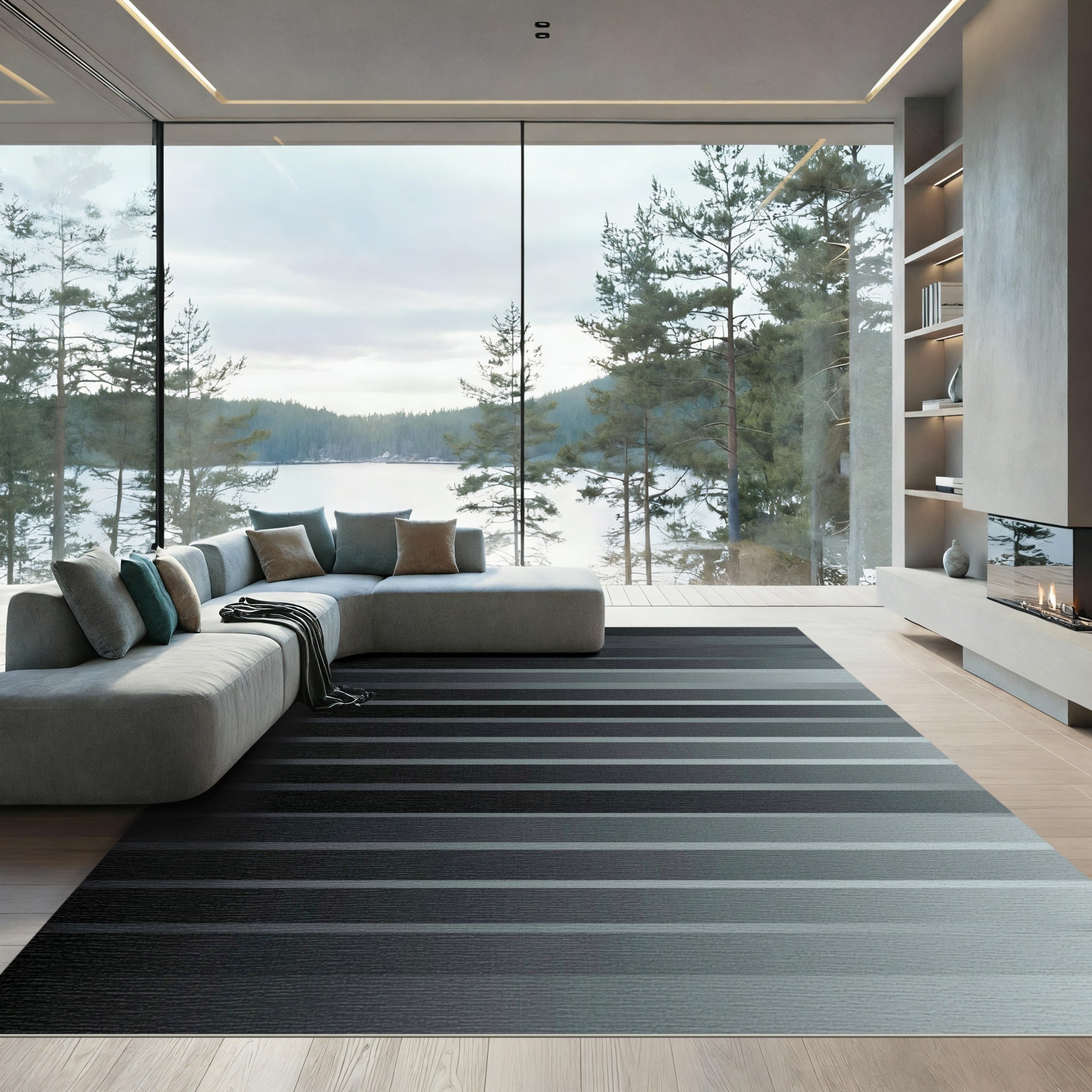 Monochrome Gradient Horizontal Stripe Rug