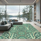 Teal And Beige Lattice Flower Rug