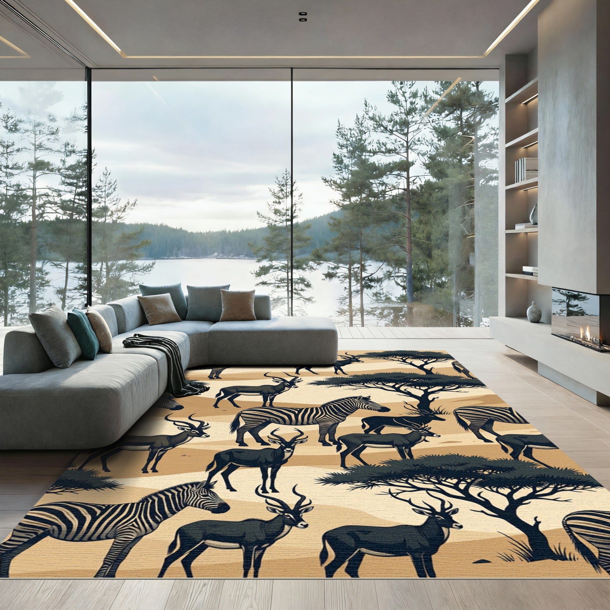 Savanna Zebra and Antelope Landscape Rug