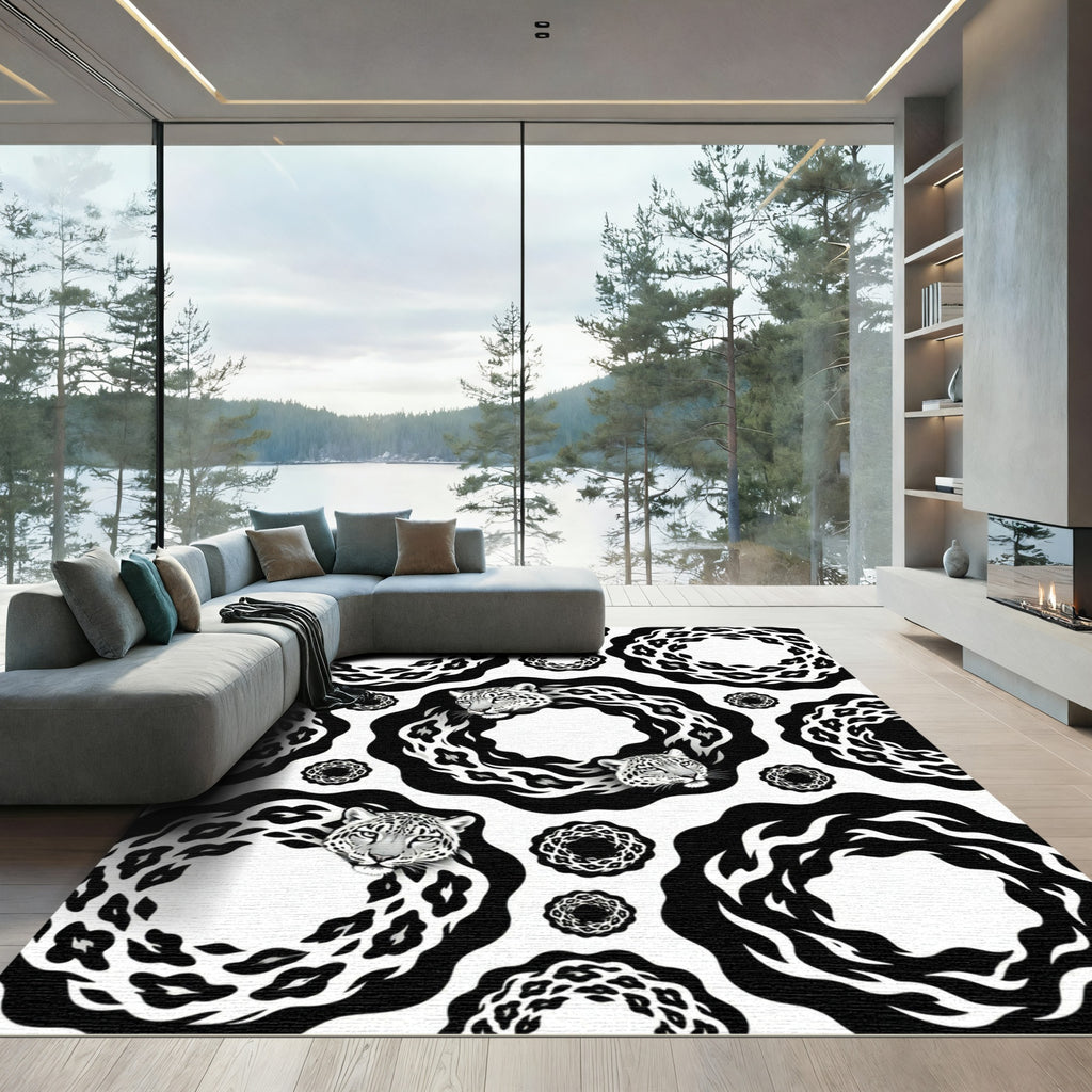 Monochromatic Leopard Abstract Circular Rug