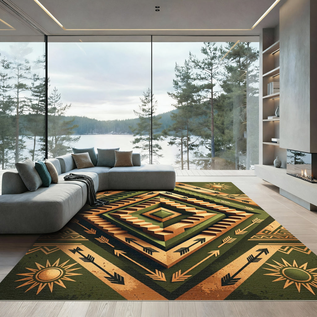 Green Gold Arrow Stair Terraced Rug