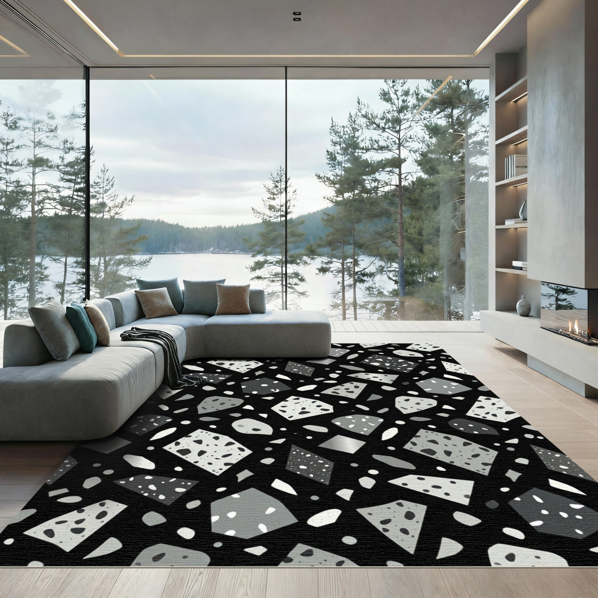 Monochromatic Stone Fragment Scatter Rug