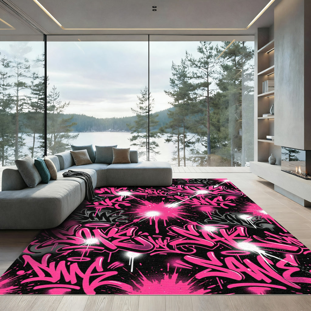Electric Pink Graffiti Tag Explosion Rug
