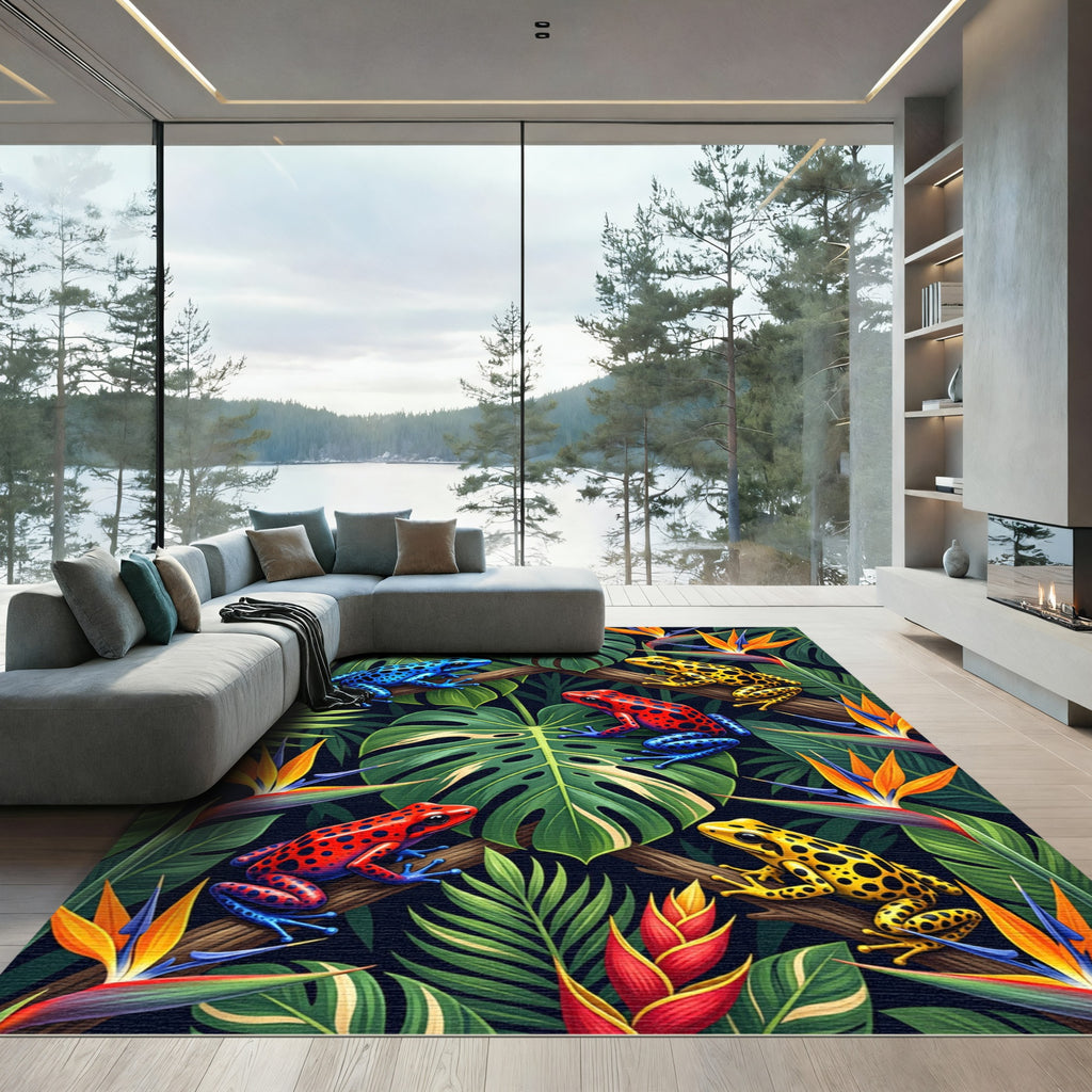 Vibrant Tropical Frog and Jungle Flora Rug