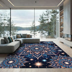 Celestial Blue Pink Flower Constellation Rug