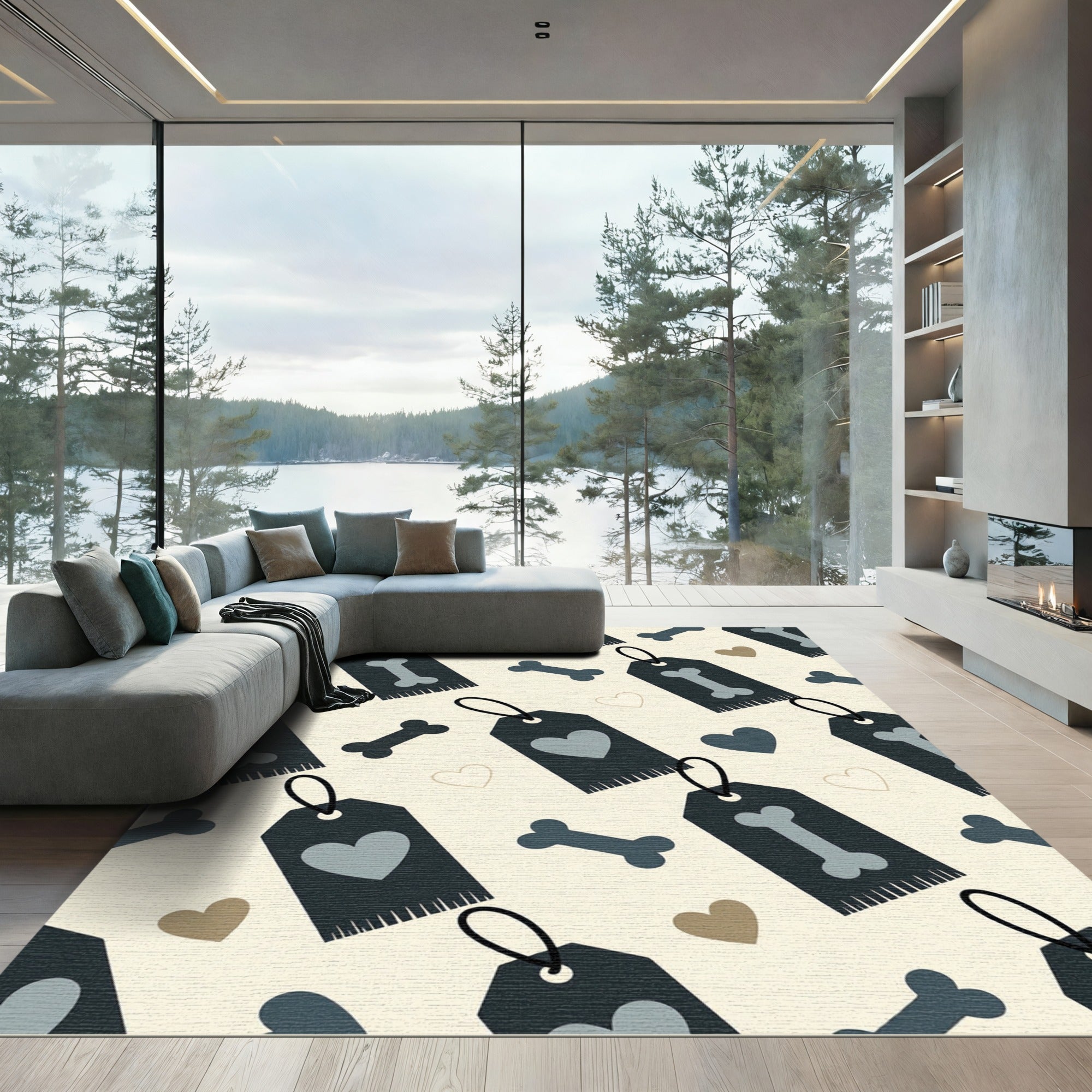 Cute Bone and Heart Tag Graphic Rug