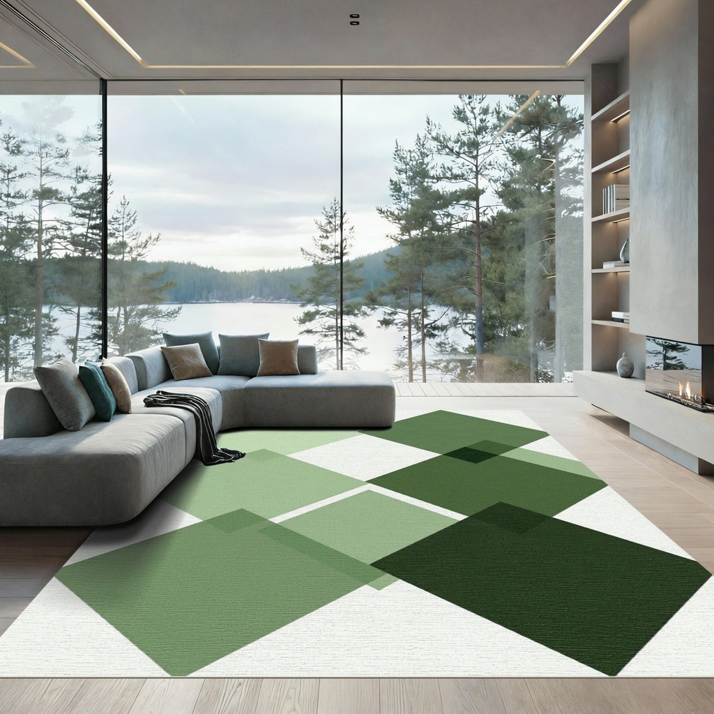Green Geometric Diamond Overlay Rug