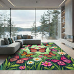 Vibrant Monarch Butterflies Amidst Flowers Rug