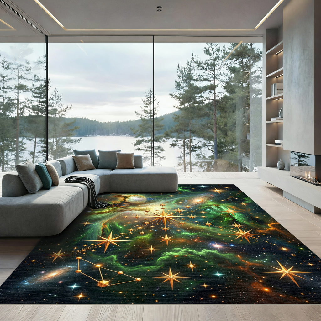 Cosmic Nebula Golden Starry Sky Rug