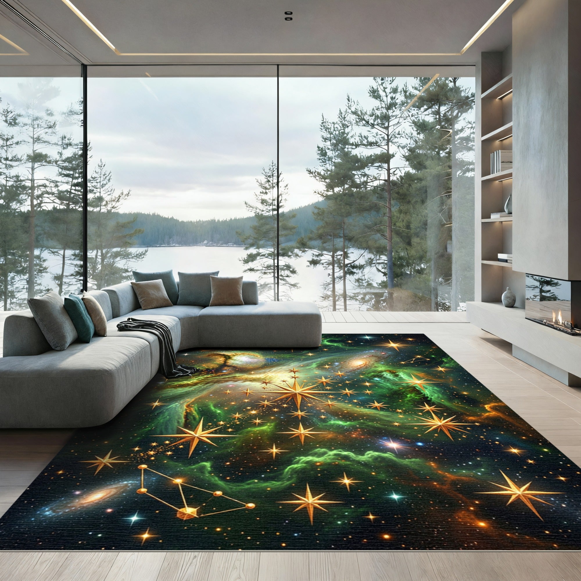 Cosmic Nebula Golden Starry Sky Rug