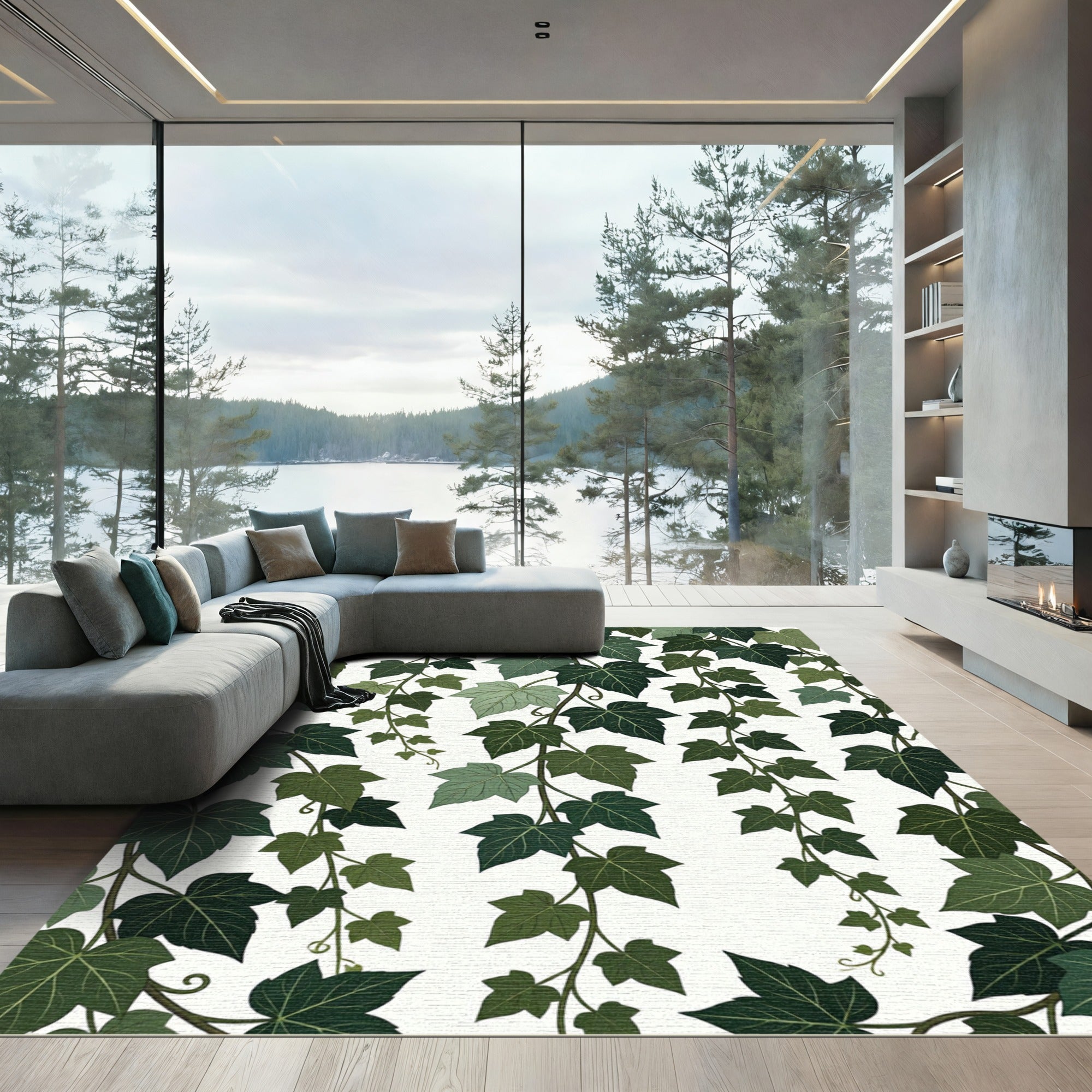 Various Green Ivy Vine Leaves Rug