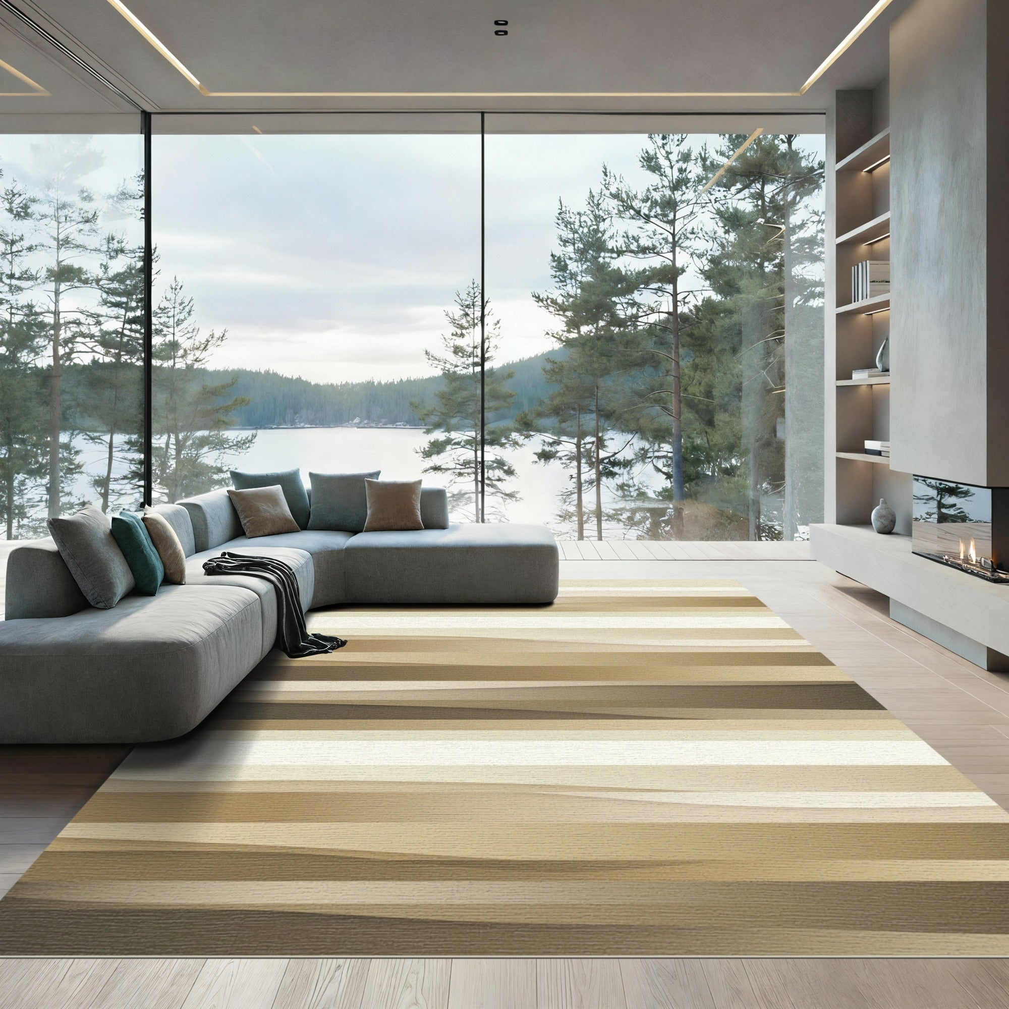 Earthy Tones Layered Abstract Stripes Rug
