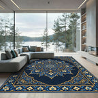 Ornate Azure Golden Bloom Medallion Rug