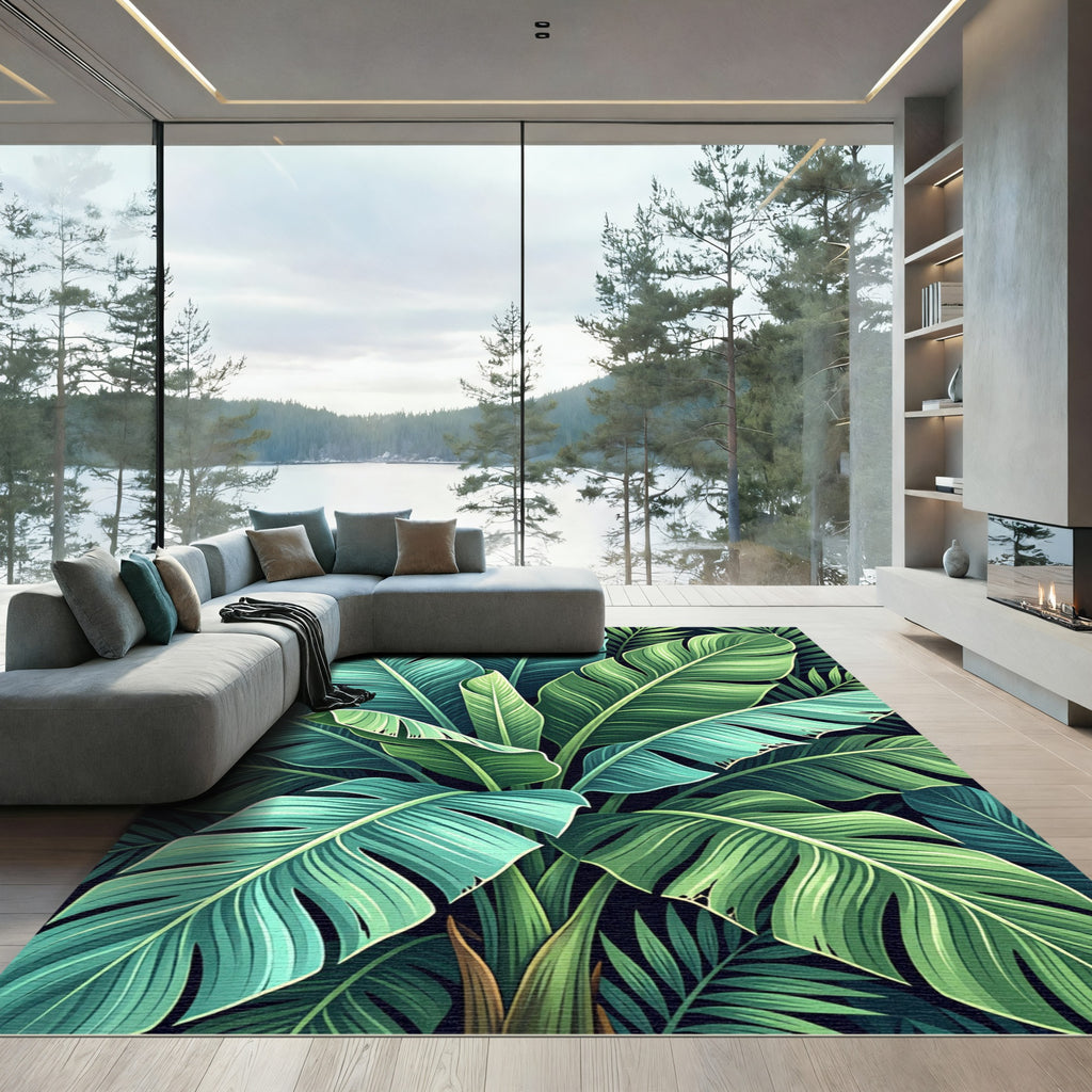 Lush Tropical Banana Leaf Foliage Rug