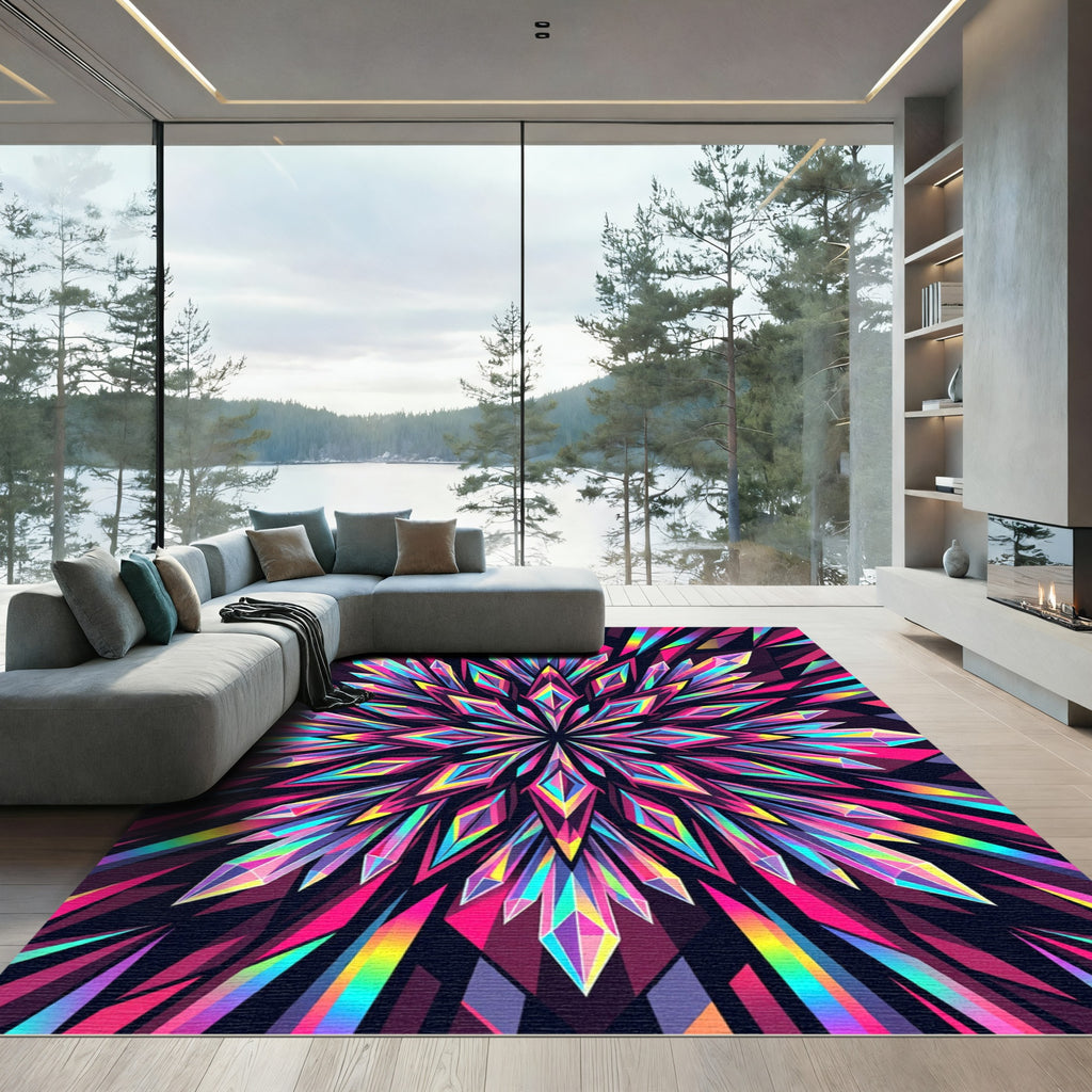 Vibrant Iridescent Prism Geometric Star Rug