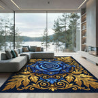 Royal Blue Rose Golden Acanthus Scroll Rug