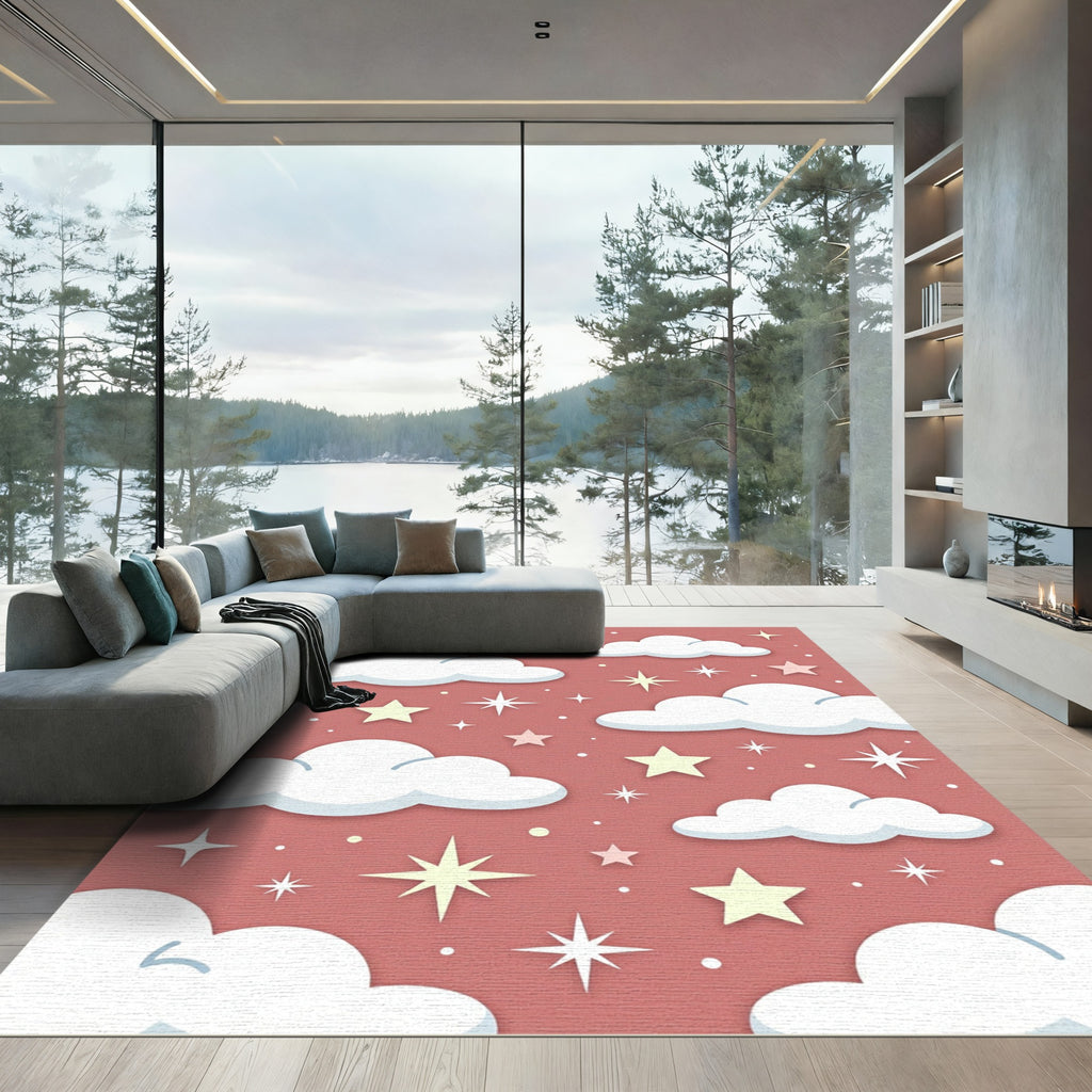 Whimsical Dusty Rose Starry Cloud Rug