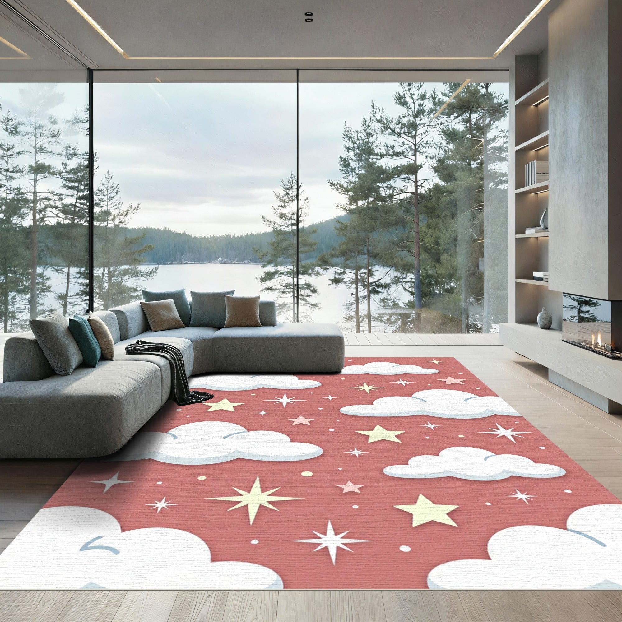 Whimsical Dusty Rose Starry Cloud Rug