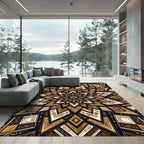 Intricate Golden Starburst Geometric Rug