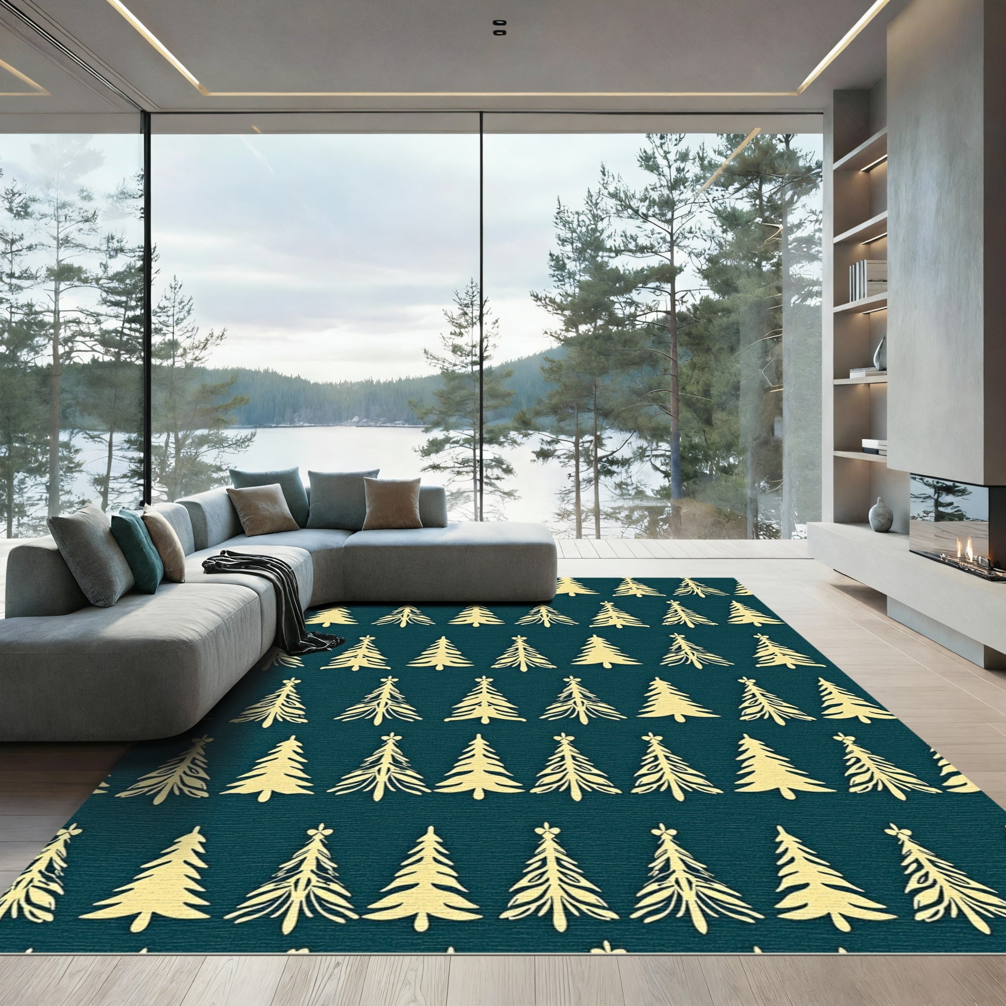 Golden Khaki Pine Tree Repeat Rug