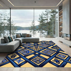 Geometric Blue Gold Tribal Diamond Rug